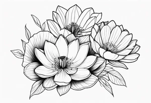 waterlily flower and morning glory flower line boquet tattoo idea