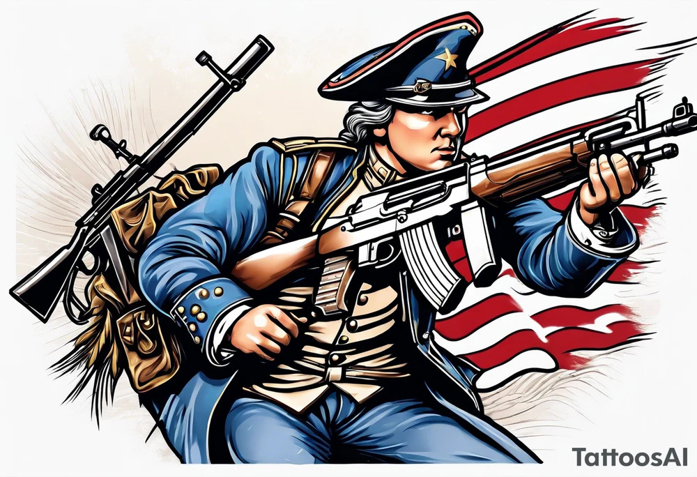 revolutionary war sodier running with a machine gun tattoo idea