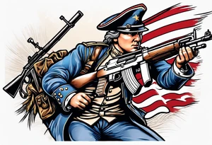 revolutionary war sodier running with a machine gun tattoo idea