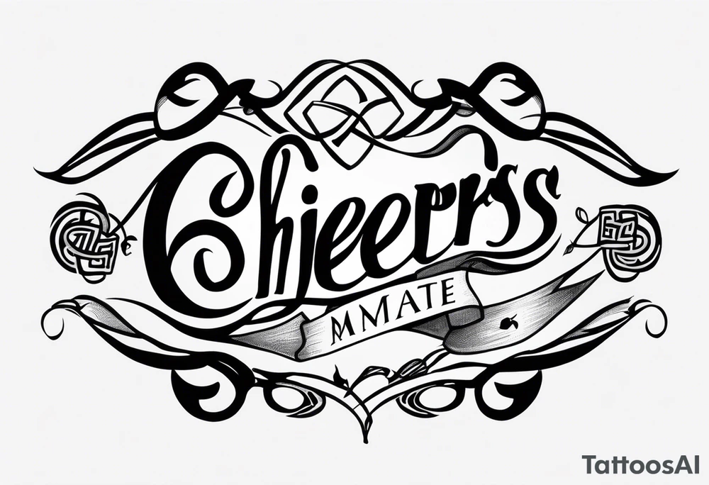 "Cheers Mate" text, armband +Celtic +grey Cancer Ribbon +tribal +artistic tattoo idea