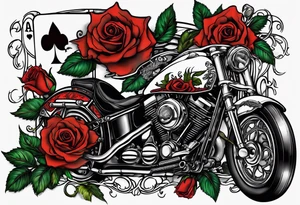 Playing cards, guns & roses, flowers & vines, a motorcycle and Marlboro reds tattoo idea