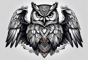 owl with skull in chest and wings tattoo idea