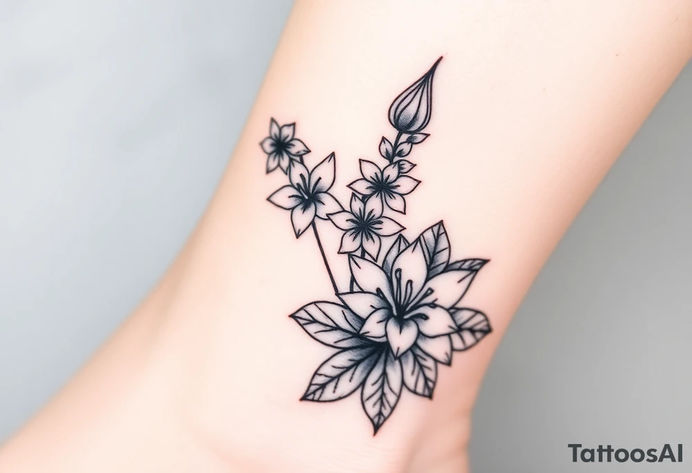 Hexagon Leo larkspurs and water lilies tattoo idea