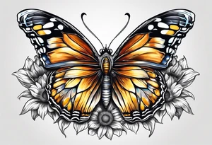 Butterfly sitting on a sunflower in owls body tattoo idea