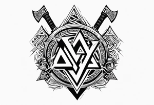 Valhalla  sword shield axe Valknut fog tattoo idea