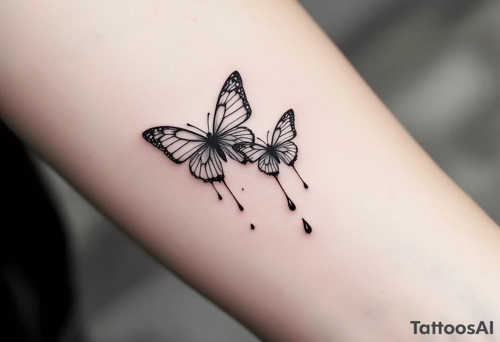 Two butterflyes with blood driping tattoo idea