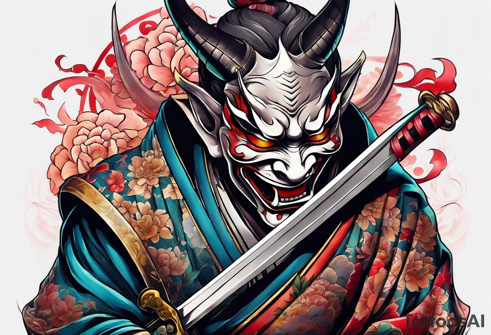 Hannya  holding a katana full tattoo idea