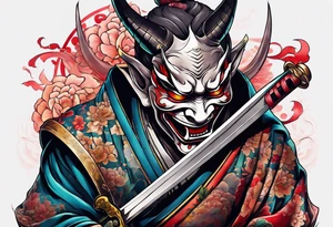 Hannya  holding a katana full tattoo idea