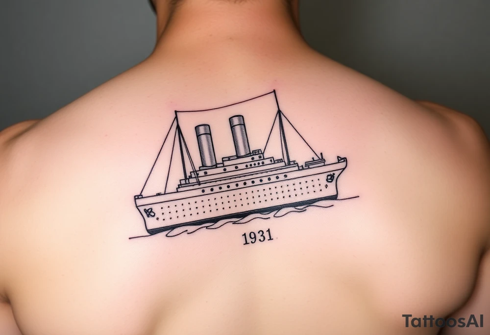 Ship image of Titanic with coordinates tattoo idea