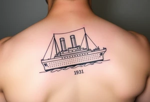 Ship image of Titanic with coordinates tattoo idea
