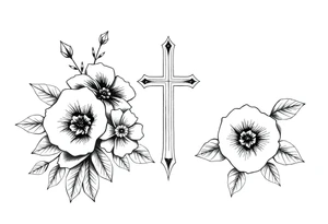 Black and white floral tattoo hip tattoo with a cross tattoo idea