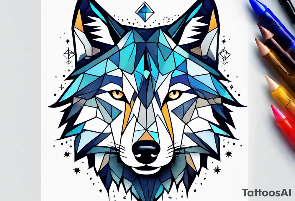 Constellation, animal wolf snow , géométric tattoo idea