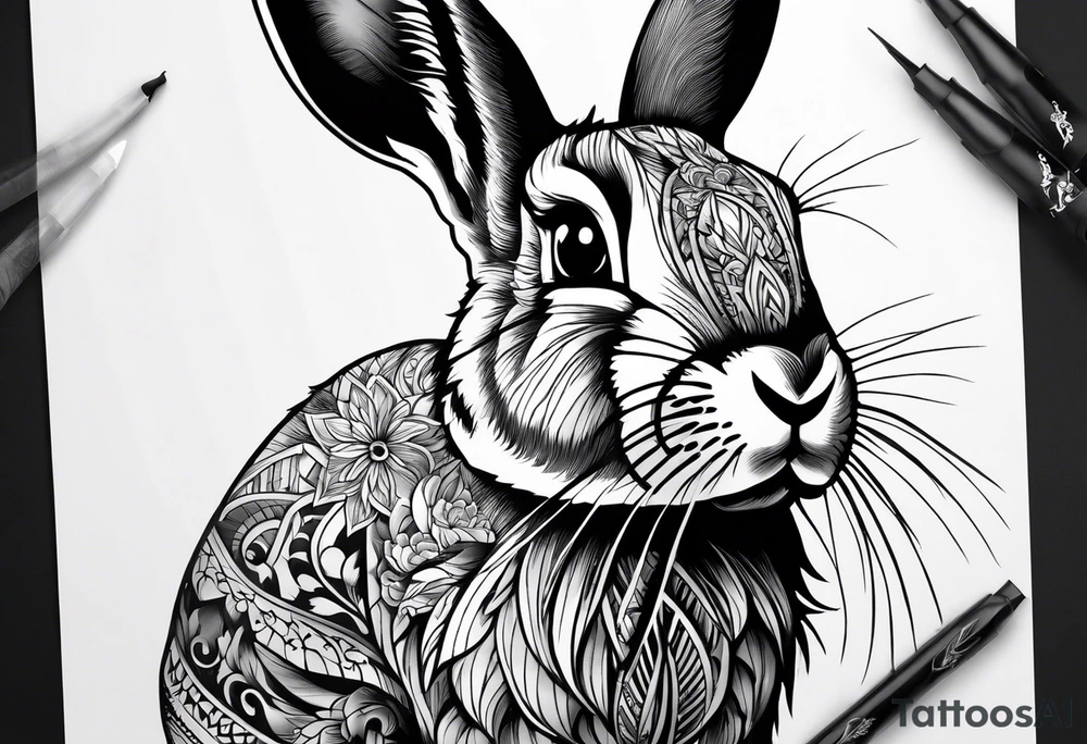 Bunny rabbit with Kirsty R written underneath tattoo idea