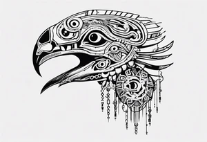 Cyberpunk Mayan/Aztec Quetzal bird/dinosaur with Neurons. tattoo idea