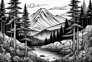 A mountain landscape overlooking a forest tattoo idea