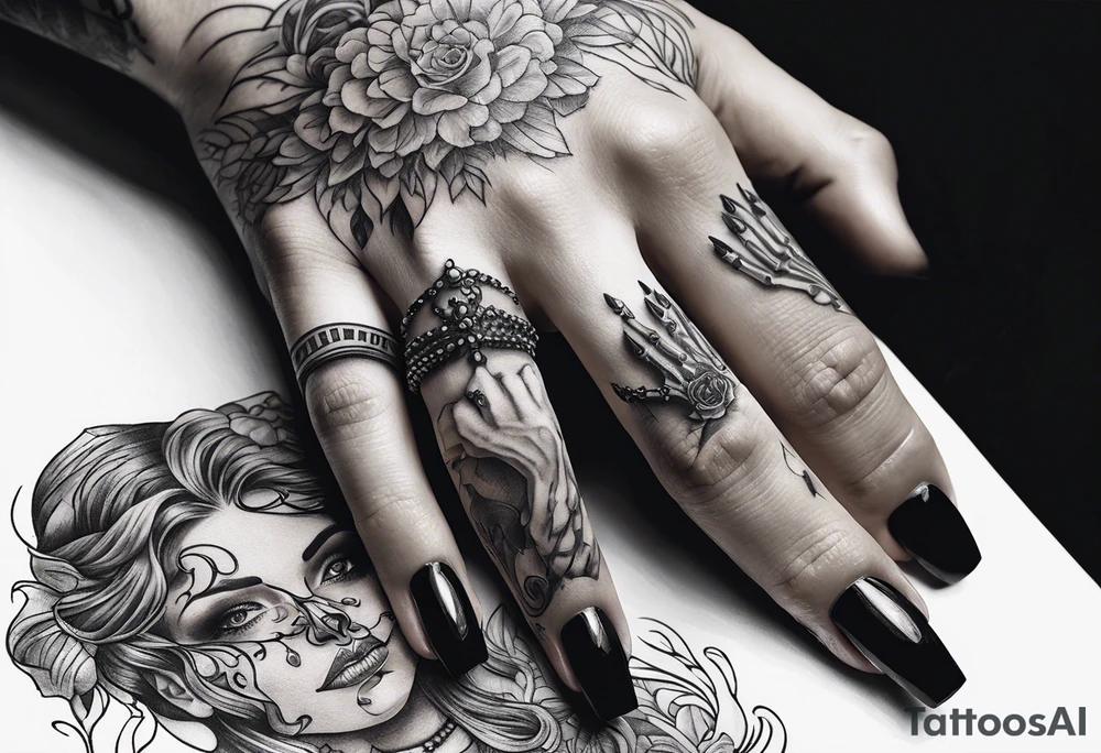 Woman’s hand and skeleton hand with pinky fingers interlaced tattoo idea