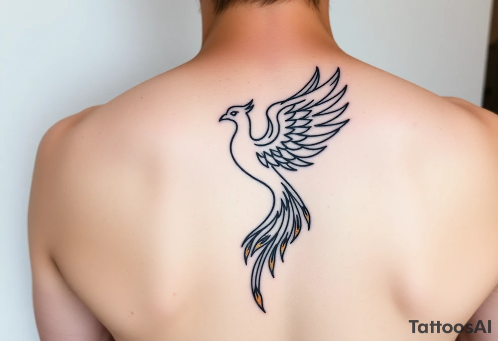 magnificent phoenix rising from golden flames with trailing embers tattoo idea