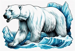 arm tattoo of polar bear and ice berg and relevant nature make colors primary black and white with a little blue tattoo idea