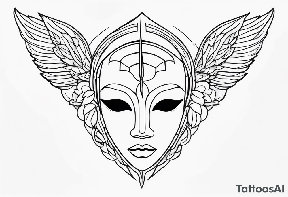 monoline minimalistic Angelic mask tattoo idea