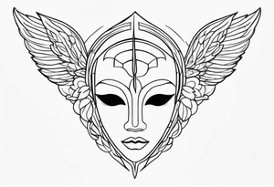 monoline minimalistic Angelic mask tattoo idea