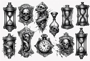 dark fantasy long tattoo
broken hourglass and old watch tattoo idea