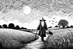 gandalf walking into a field made out of fish tattoo idea