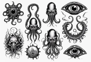lovecraft theme with tentacle+++ and eyes for forearms tattoo idea