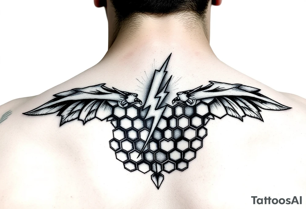 Tattoos with lightning and honeycomb pattern tattoo idea