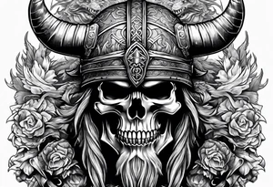 Viking skull with helmet and dragon head tattoo idea