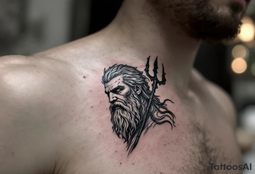 Poseidon with trident tattoo idea