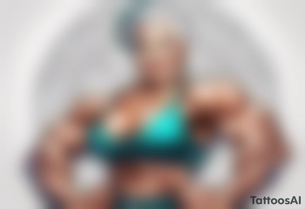 Muscular old lady bodybuilder posing. tattoo idea