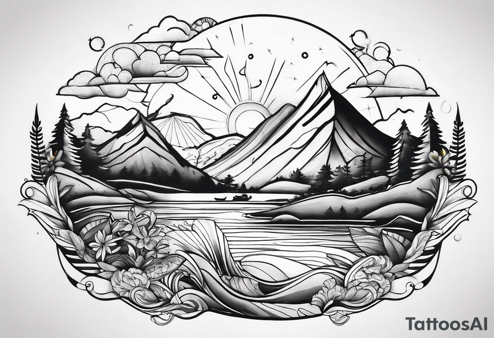 Beach and mountains tattoo idea