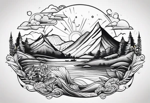 Beach and mountains tattoo idea