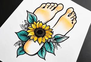 Baby foot print with sunflowers tattoo idea