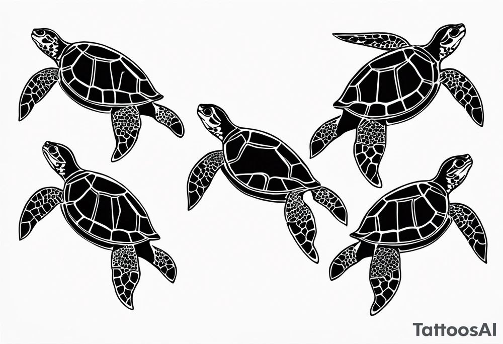 four sea turtles swimming in a row one holds tattoo idea
