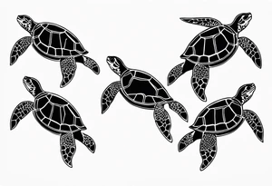 four sea turtles swimming in a row one holds tattoo idea