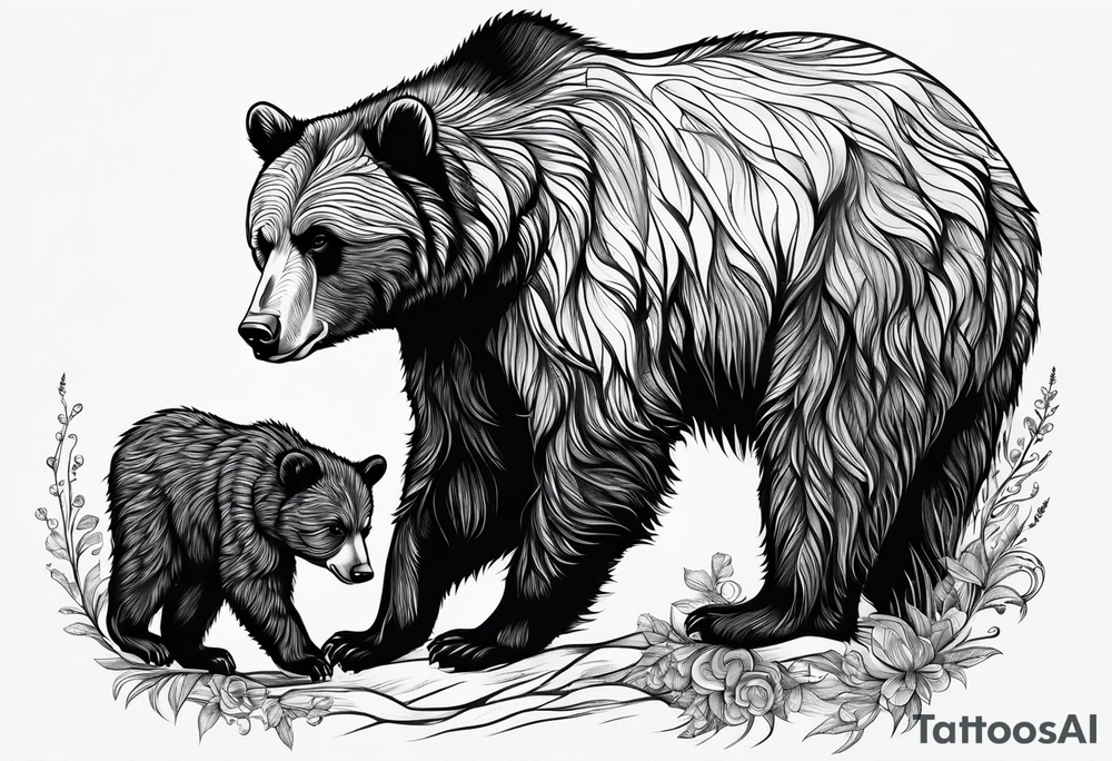mother bear with cub facing each other tattoo idea