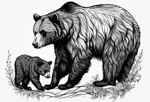 mother bear with cub facing each other tattoo idea