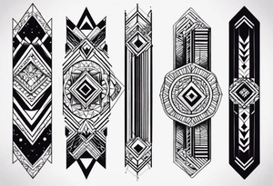 forearm band tattoos, 3 separate segments, solid shapes, Black more dominate color tattoo idea