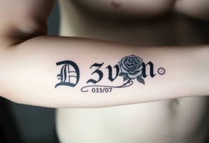 Name D3von with a crown and rose and cross and 03/27/07 tattoo idea