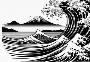 Japanese style based on the wave of Mount Fuji which represents dealing with struggle tattoo idea