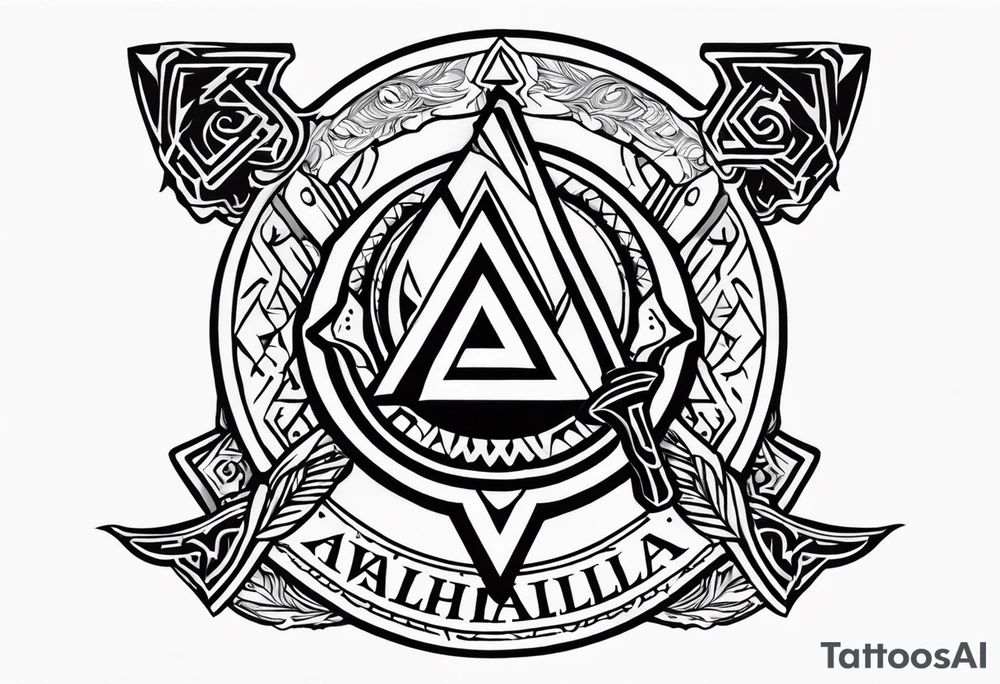 Valhalla sword shield axe Valknut tattoo idea