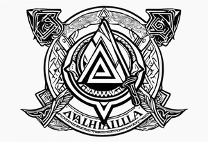 Valhalla sword shield axe Valknut tattoo idea