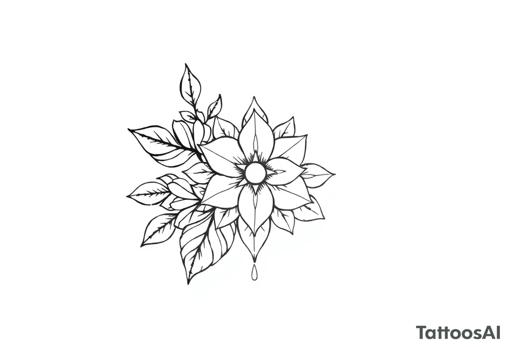 Raminho de folhas com flor de mandala tattoo idea