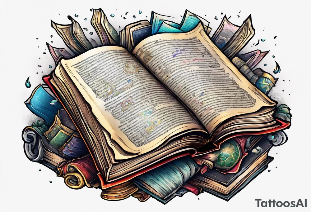 pile of open books no background tattoo idea