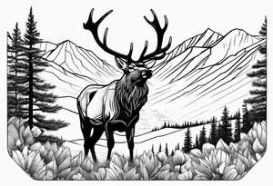 rocky mountains with an elk in a field tattoo idea