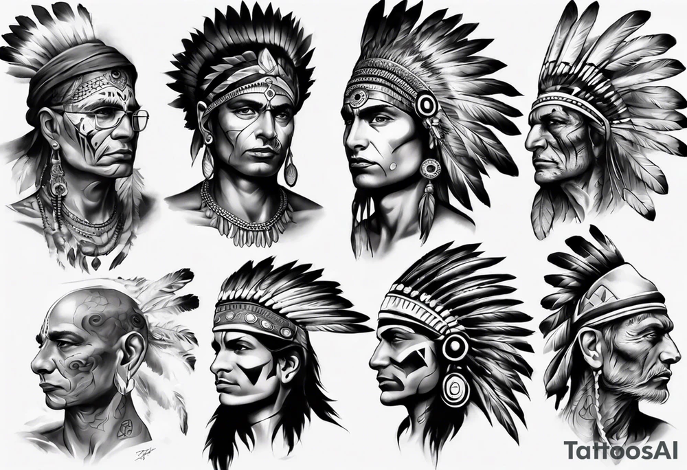 indian theme man face realistic sleeve tattoo idea