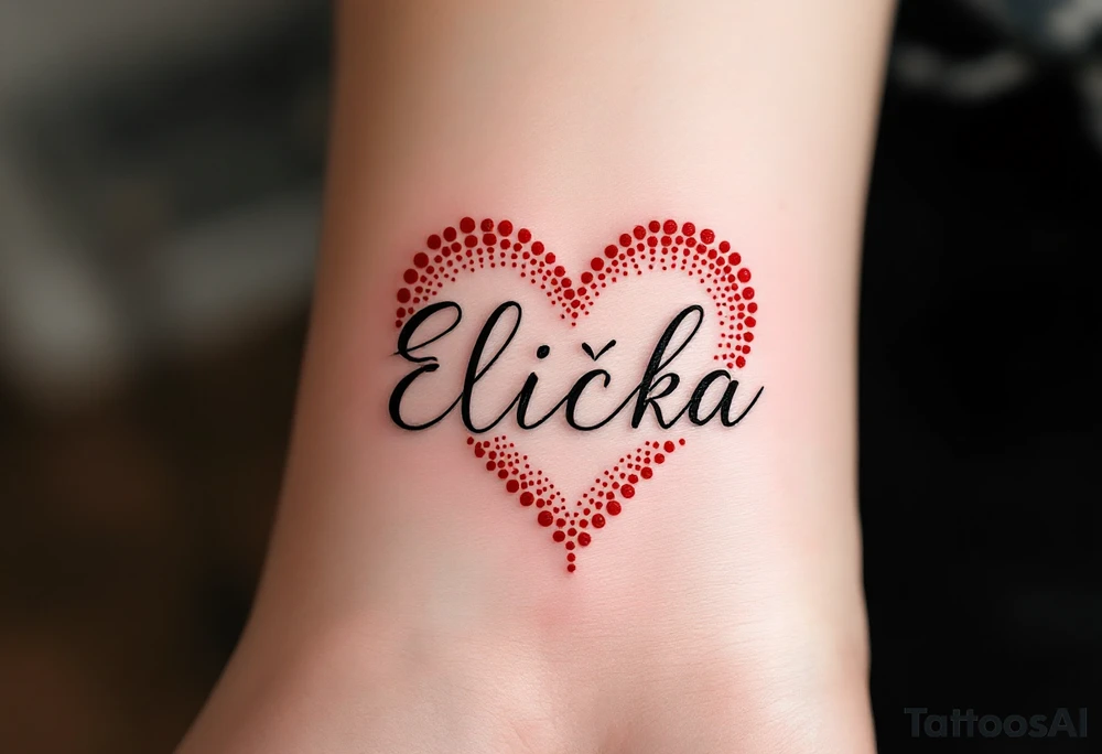 A delicate red heart with the name Eliška written in flowing script across the center. tattoo idea