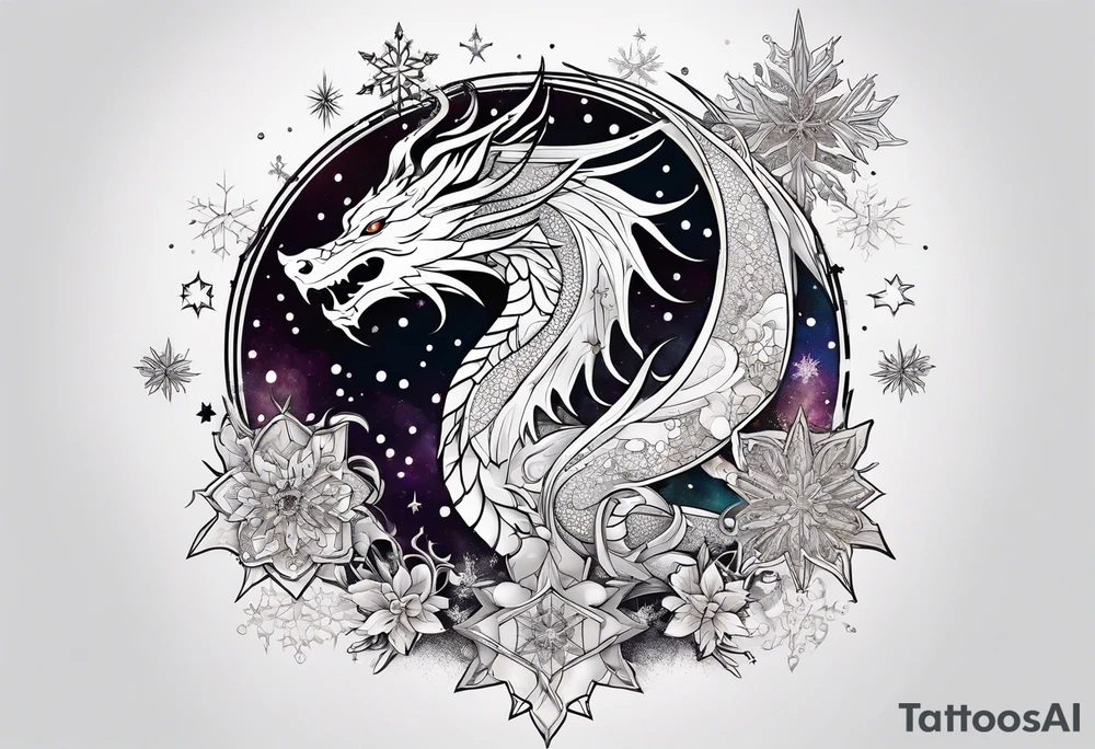 Constellation, dragon, snowflake tattoo idea