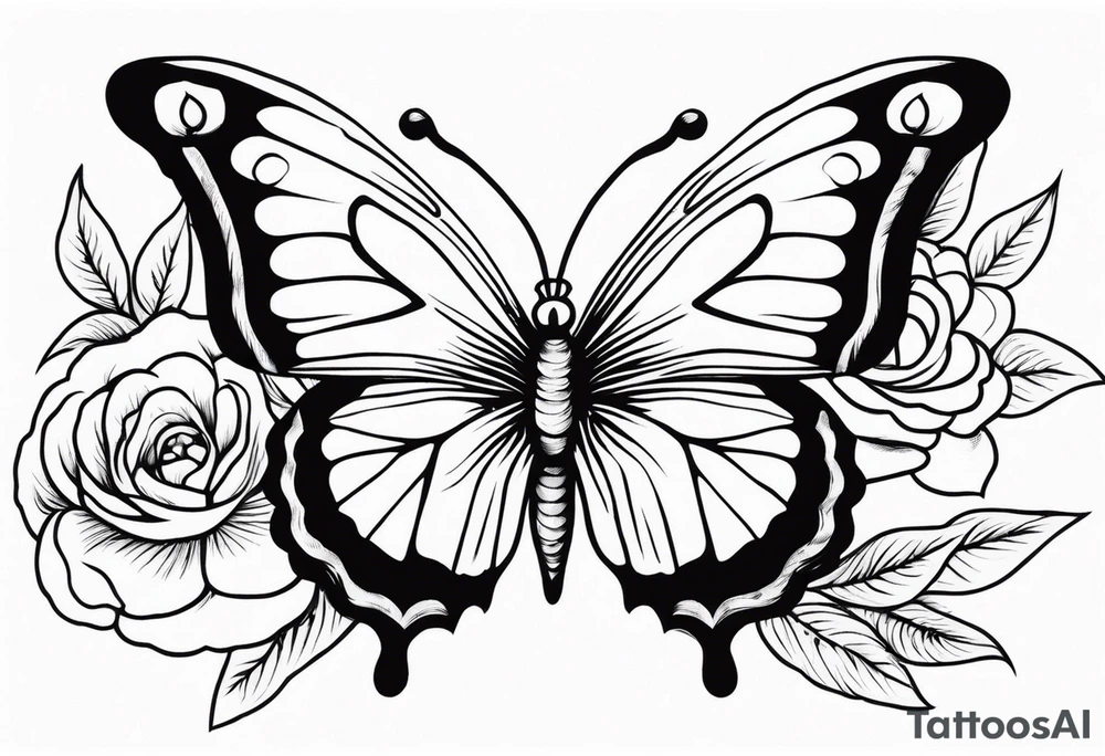 butterfly old school traditional vintage with flowers surrounding it tattoo idea
